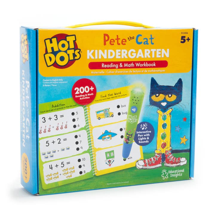 Learning Resources - Wholesale Baby & Toddler Book (0-2) - Hot Dots Pete the Cat Kindergarten Reading & Math Workbook