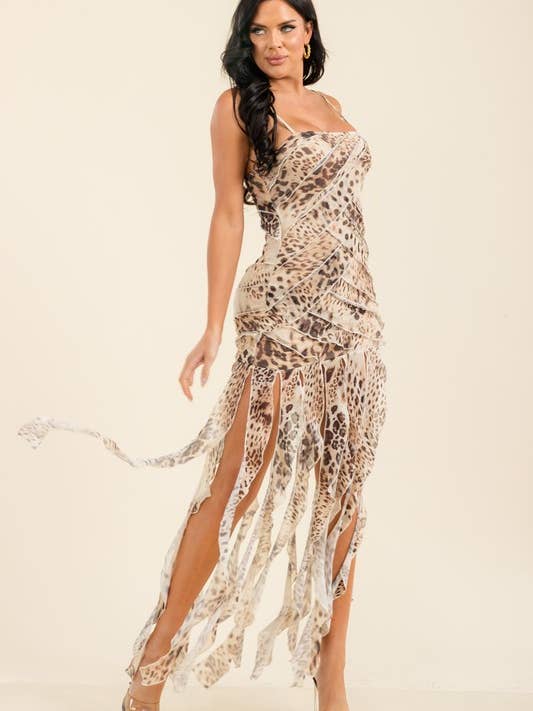 MINIKLÄNNING MED LEOPARDMÖNSTER MED VOLANG för wholesale av DIOSA