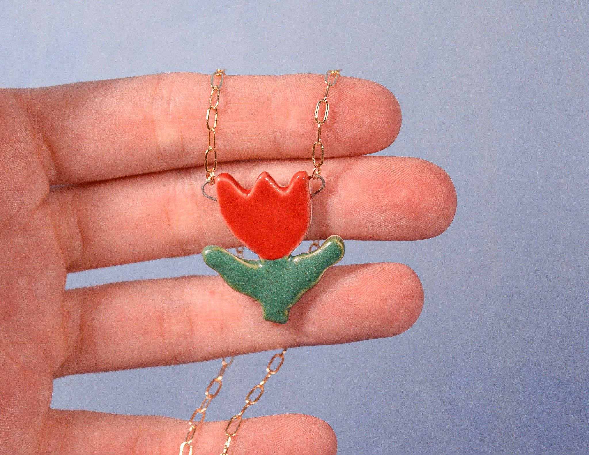 Juice Ceramics Handmade Pottery and Jewelry - Wholesale Pendant/Charm Necklace - Red Tulip Ceramic Charm Pendant Necklace 1