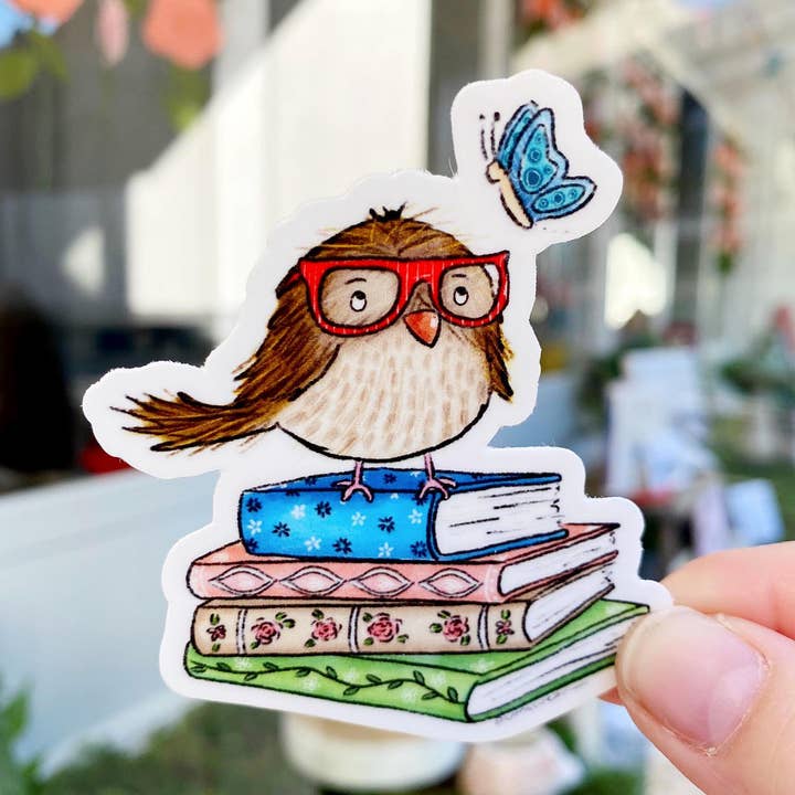 Owl Books Sticker for wholesale by Forest & Fauna Paper Co.