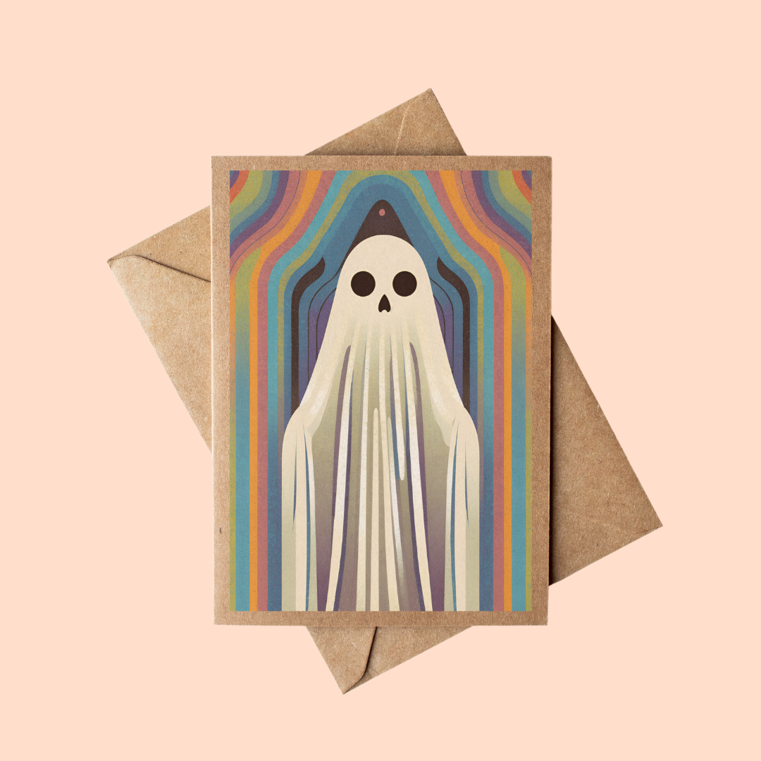 Cryptic Paper Co. - Wholesale Halloween Card - Retro Kaleidoscope Ghost Kraft Paper Halloween Card1