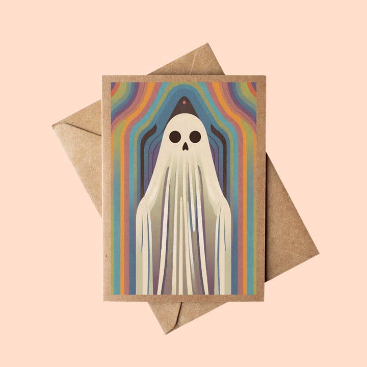 Cryptic Paper Co. - Wholesale Halloween Card - Retro Kaleidoscope Ghost Kraft Paper Halloween Card1