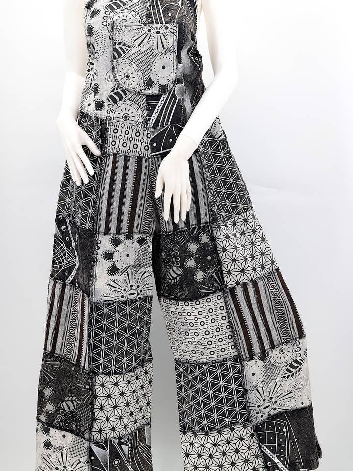 Himalaya Handmade - Wholesale Overalls - Women's - Cotton Hippie Handmade Geometric Print Wide Leg Bohemian Overalls