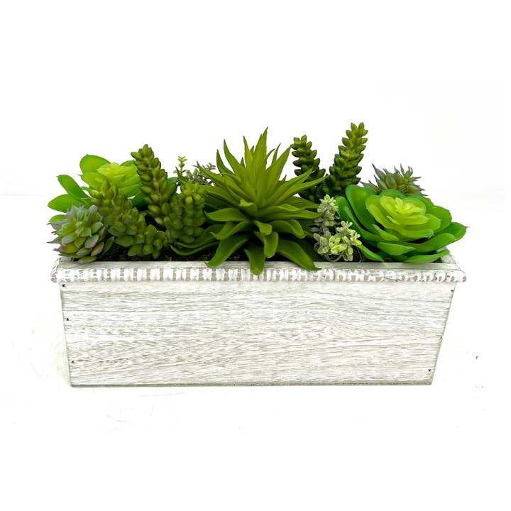 Concepts 10x4 Beaded Wood Box – Faux Succulent Charm for wholesale by Concepts In Time