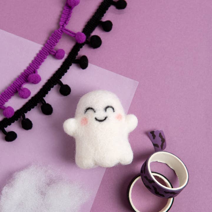 Happy Ghost Mini Needle Felting Kit | Beginner Craft Kit for wholesale by Hawthorn Handmade (US Duties Paid)