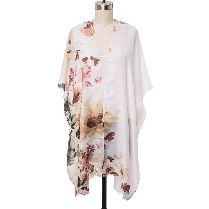 Washed Floral Printed Feather Weight Kimono Cardigan for wholesale by LA Jewelry Plaza