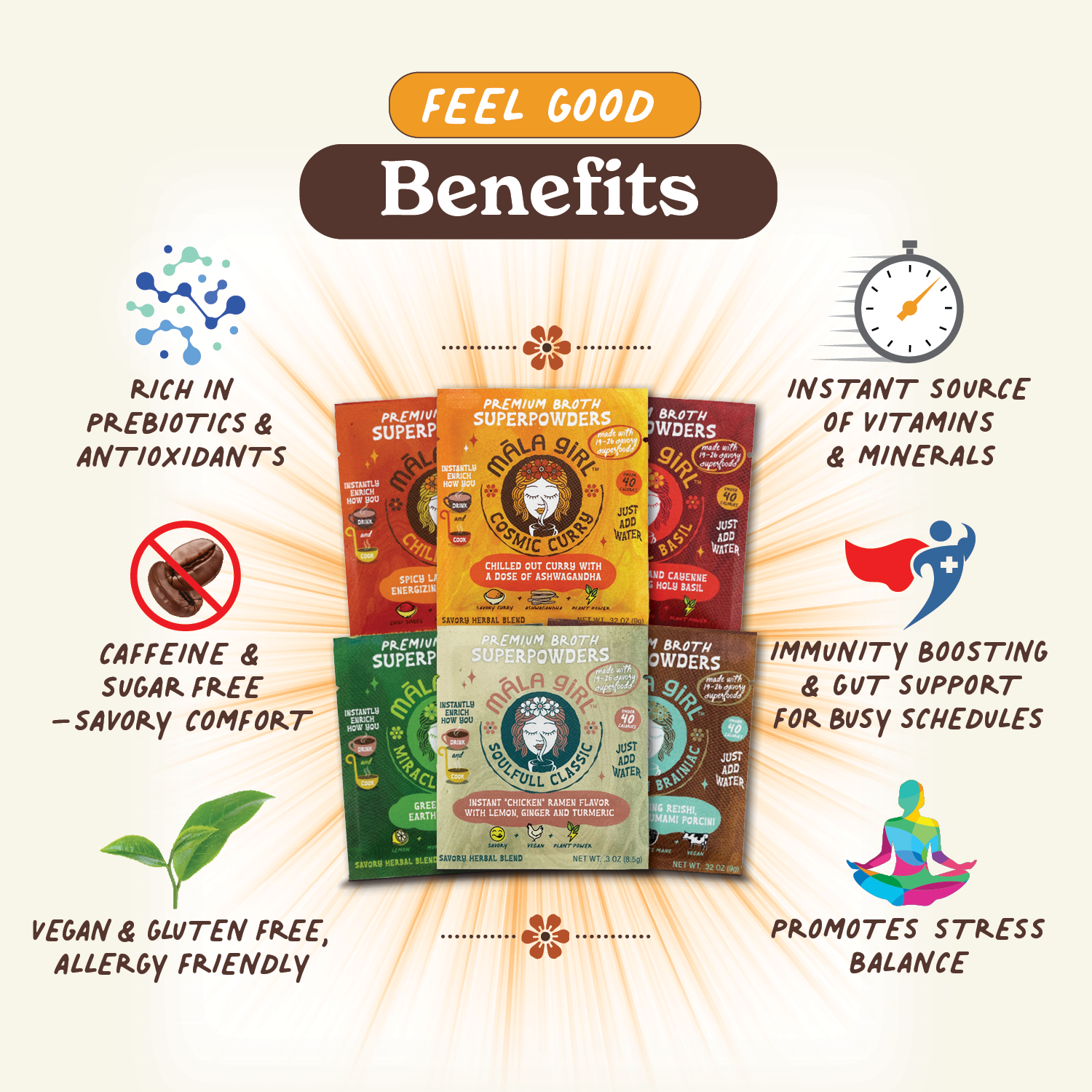 māla girl - Vente Boisson diététique en poudre - Pack varié à portion individuelle de poudres de bouillon instantané de superaliments5