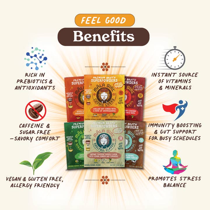 māla girl - Vente Boisson diététique en poudre - Pack varié à portion individuelle de poudres de bouillon instantané de superaliments5