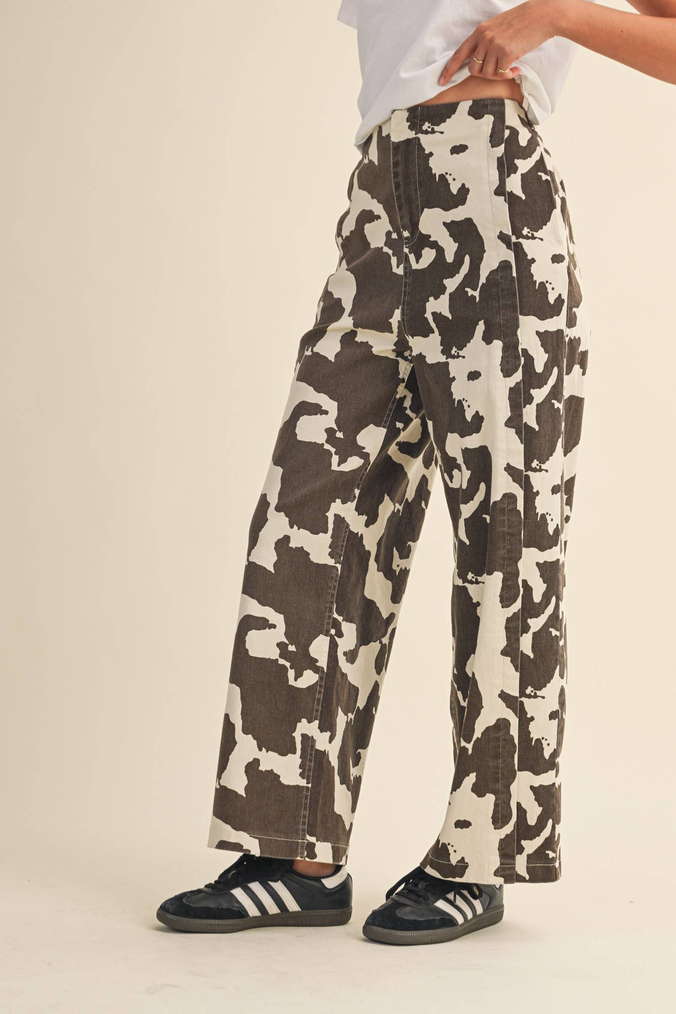 COW PRINT HIGH WAIST WIDE LEG PANTS MP4105 for wholesale on Faire4