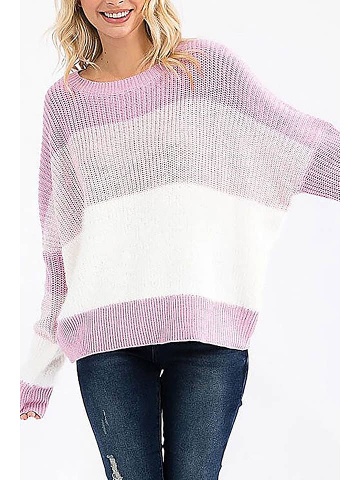 ROUSSEAU - Wholesale Knit Sweater - Women's - DETAILED SLEEVE COLORBLOCK KNIT PULLOVER SWEATER26