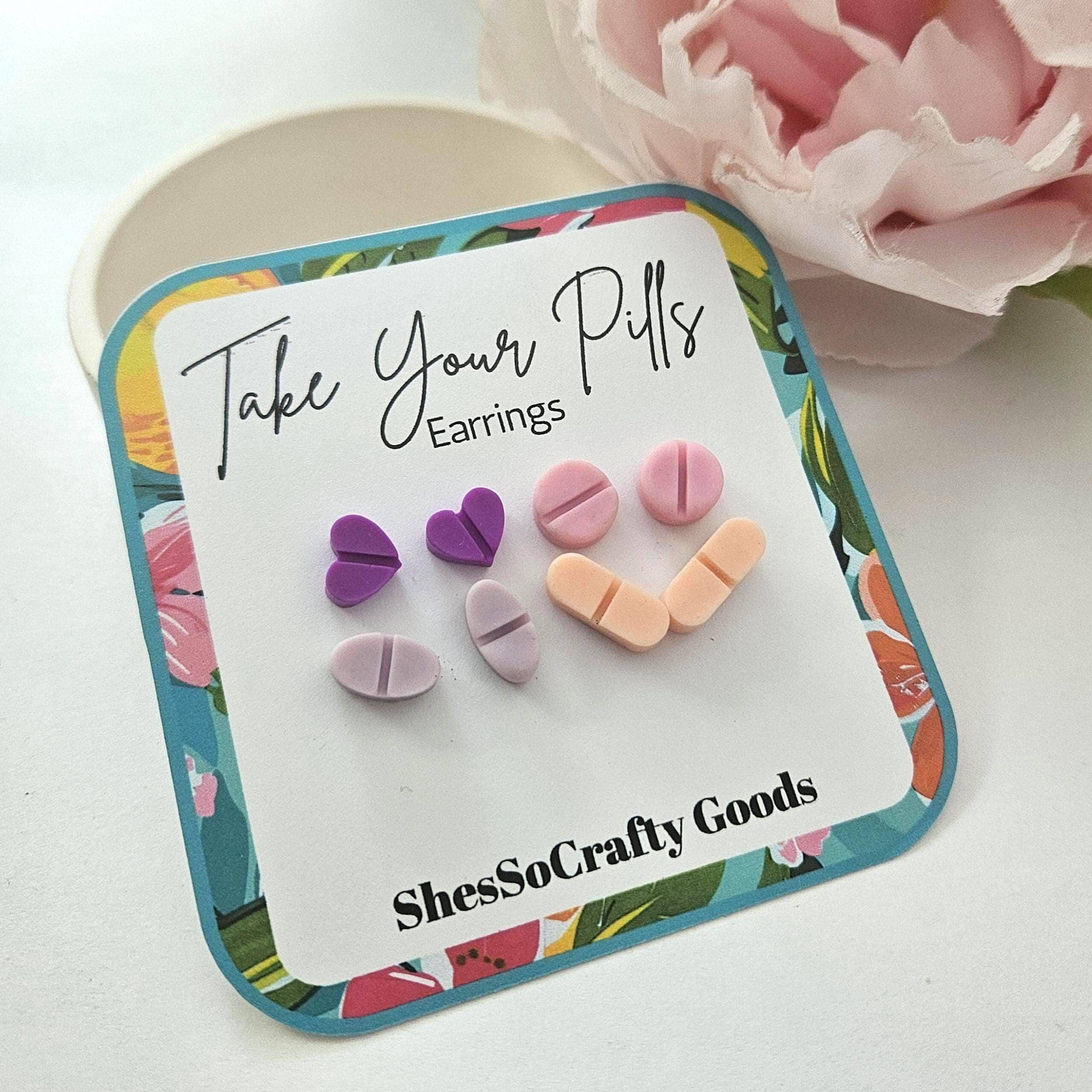 ShesSoCrafty Goods - Wholesale Jewelry Set - Polymer Clay Mental Health Pill Stud Earrings Set1