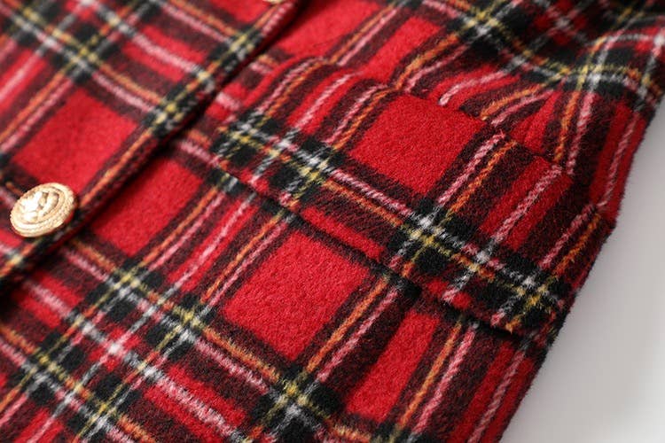 Red BL037 Double Breasted Tweed Elegant Suits Plaid Blazer for wholesale on Faire8