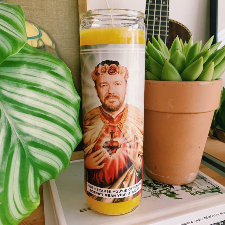 Saint Ricky Gervais Prayer Candle for wholesale by Ain't Saint