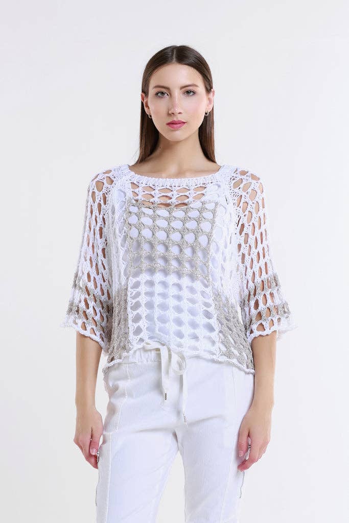 TINA Stephens Italy/Tees By Tina - Wholesale Knit Sweater - Women's - Sparkle Doris Ballet Slv 2 Tone Square Knit (BQ906P)13