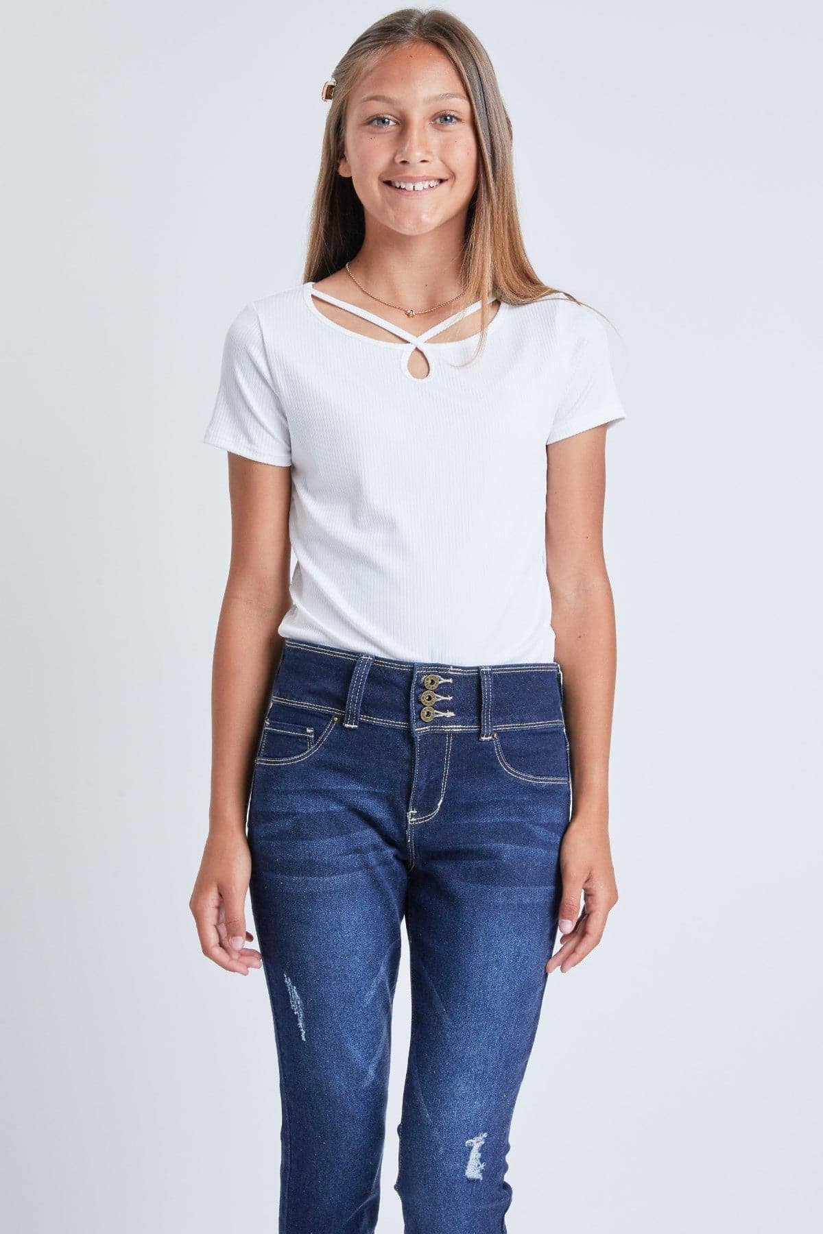YMI – calças de ganga - Crianças por atacado – Jeans Skinny Essenciais de 3 Botões para Meninas com Bolsos Frontais-GP1772423