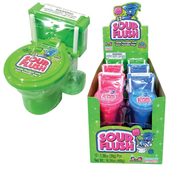 Sugar Bear Candy - Wholesale Lollipop - Sour Flush Candy Toilet with Sour Powder Dip 12 ct.