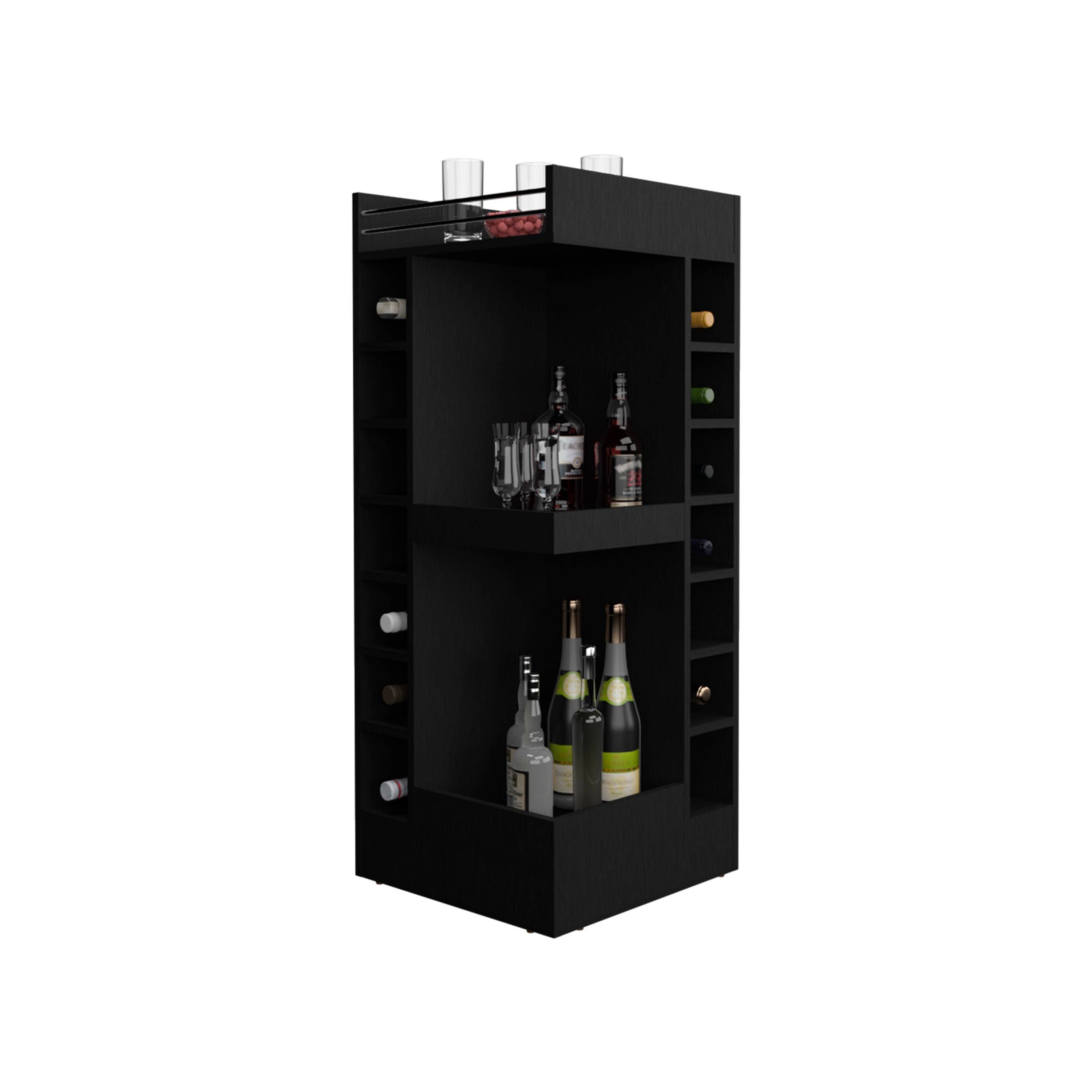 TUHOME FURNITURE – Großhandel Schrank – Lyman 46" hoher 3-stöckiger Eck-Barschrank mit vierzehn Weinflaschenfächern, Wohnzimmer, Spirituosenschrank, Aufbewahrungsschrank16