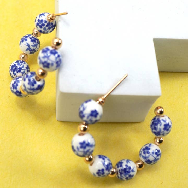 GOLD 18K STAINLESS STEEL TARNISH FREE PORCELAIN HOOP | 40E353 for wholesale on Faire1