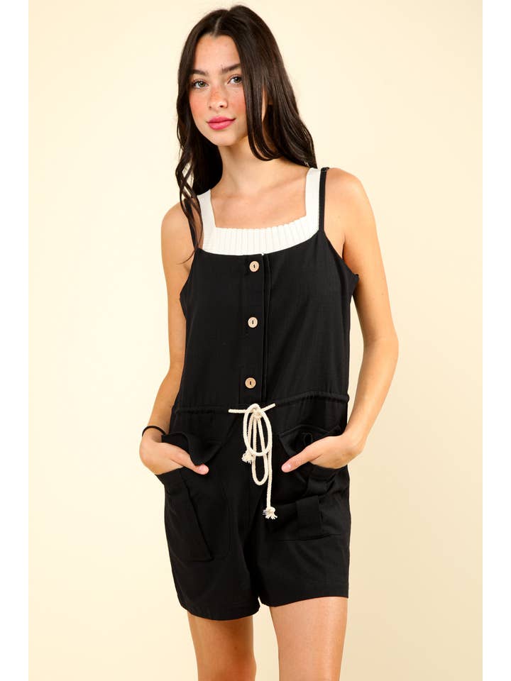 VERY J - Vendita all'ingrosso Tutina - Donna - Pagliaccetto in tessuto solido con bottoni NP704463