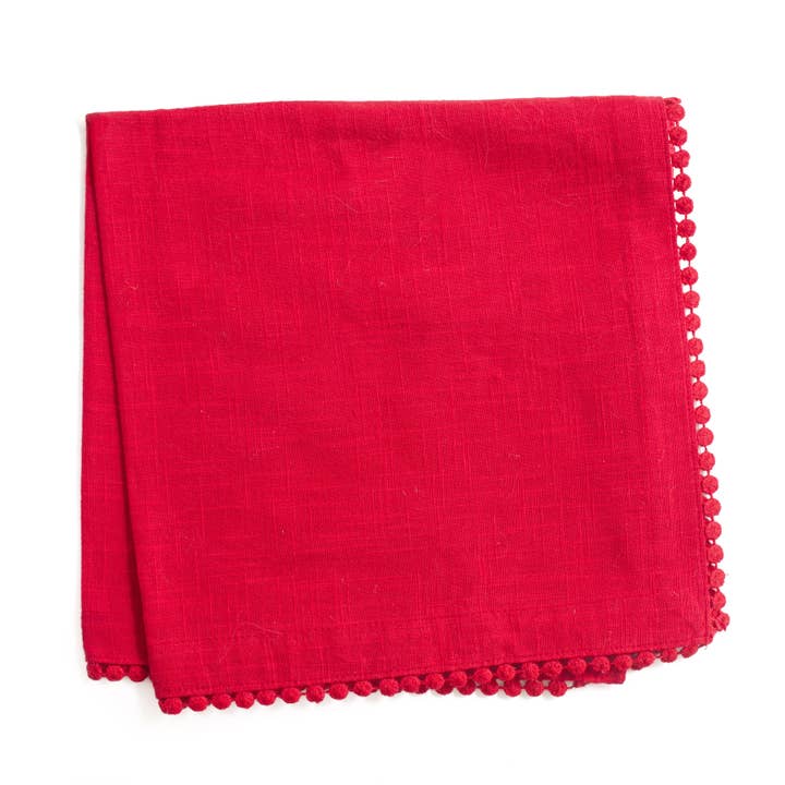 Cutlery Couture - Wholesale Dinner & Cloth Napkin - Cotton Lace Trimmed Cloth Napkin - Red - Set of 4