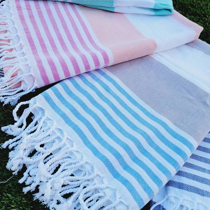 EBRU Home - Vente Serviette de plage - Ensemble de 10 serviettes de plage, serviettes assorties sans sable, motif Cabana Stripe13