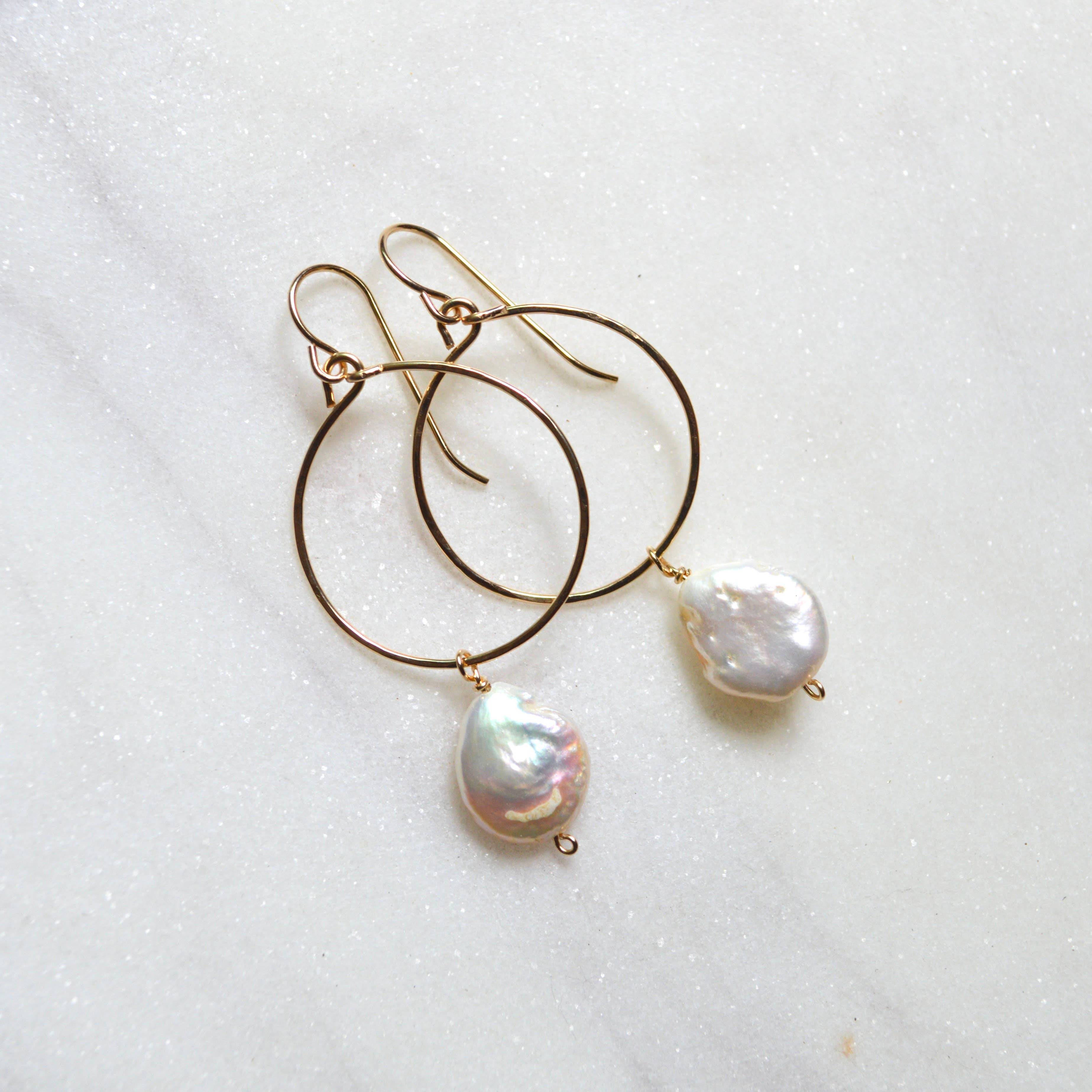 Salty But Sweet - Wholesale Dangle Earrings - Cream Freshwater Pearl Hoops0
