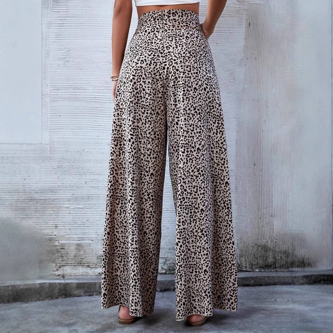 High Waist Leopard Print Chiffon Casual Pants for wholesale on Faire1