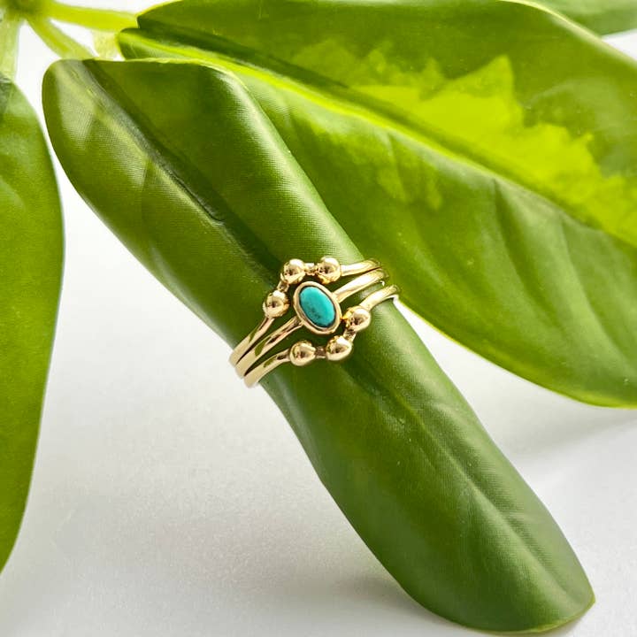 Baizaar - Wholesale Multi-Stone Ring - Spotted Turquoise Stack Ring Set