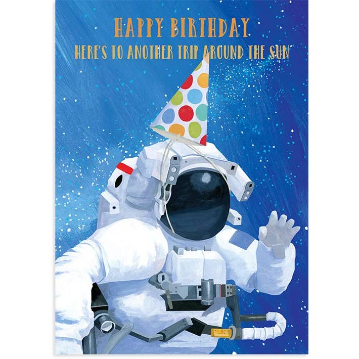 Astronaut fødselsdagskort, offsettrykt for engroshandel hos 23rd Day Paper Goods