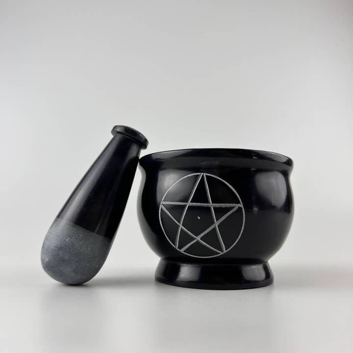 3-Pentacle Soapstone Mortar & Pestle - 3"H, 4"D SBR519 for wholesale by GREENROOTS USA LLC