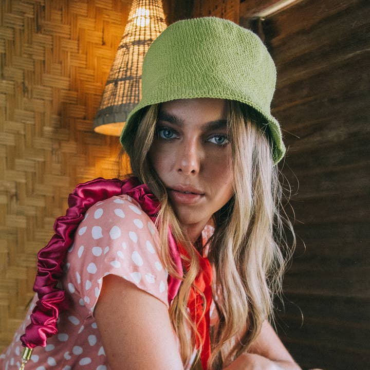 Brunna Co - Wholesale Bucket Hat - Women's - FLORETTE Crochet Bucket Hat, in Lime Green