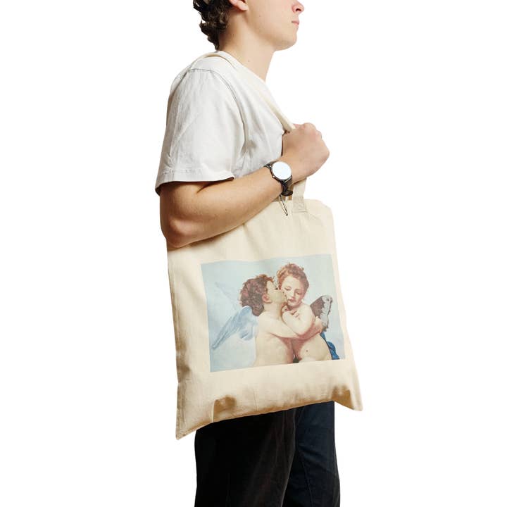 Angel First Kiss Tote Bag by William-Adolphe Bouguereau for wholesale by ZZZEBRAAA LIMITED