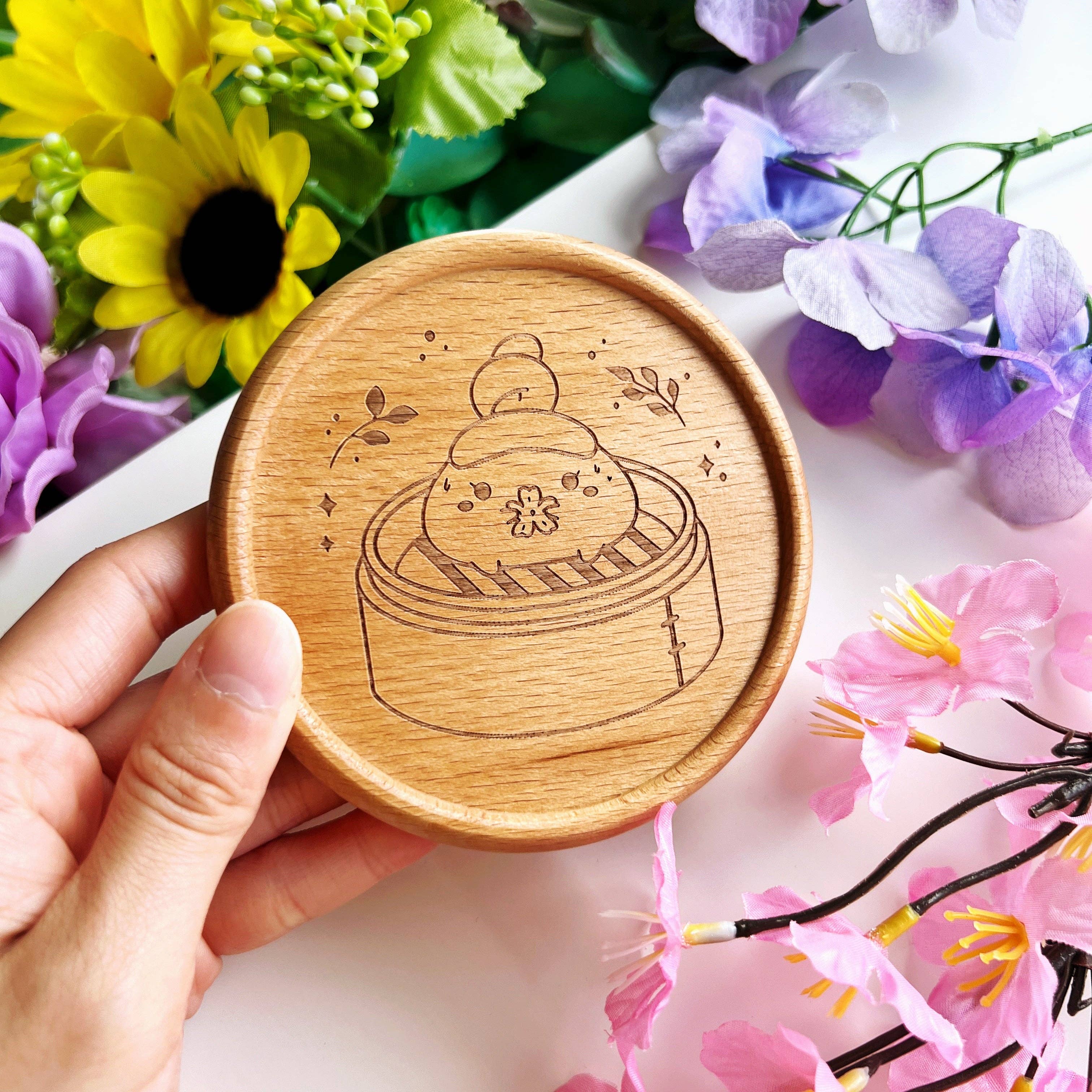 SumLilThings - Wholesale Coasters - Wooden Coaster - Dimsum Steaming Bunny1