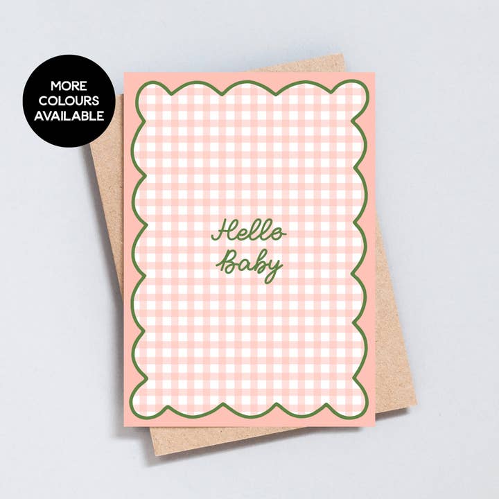 Hallo Baby Gingham Karte – A6 Neugeborenen-Grußkarte (3er-Pack) für den Großhandel von The Type Club