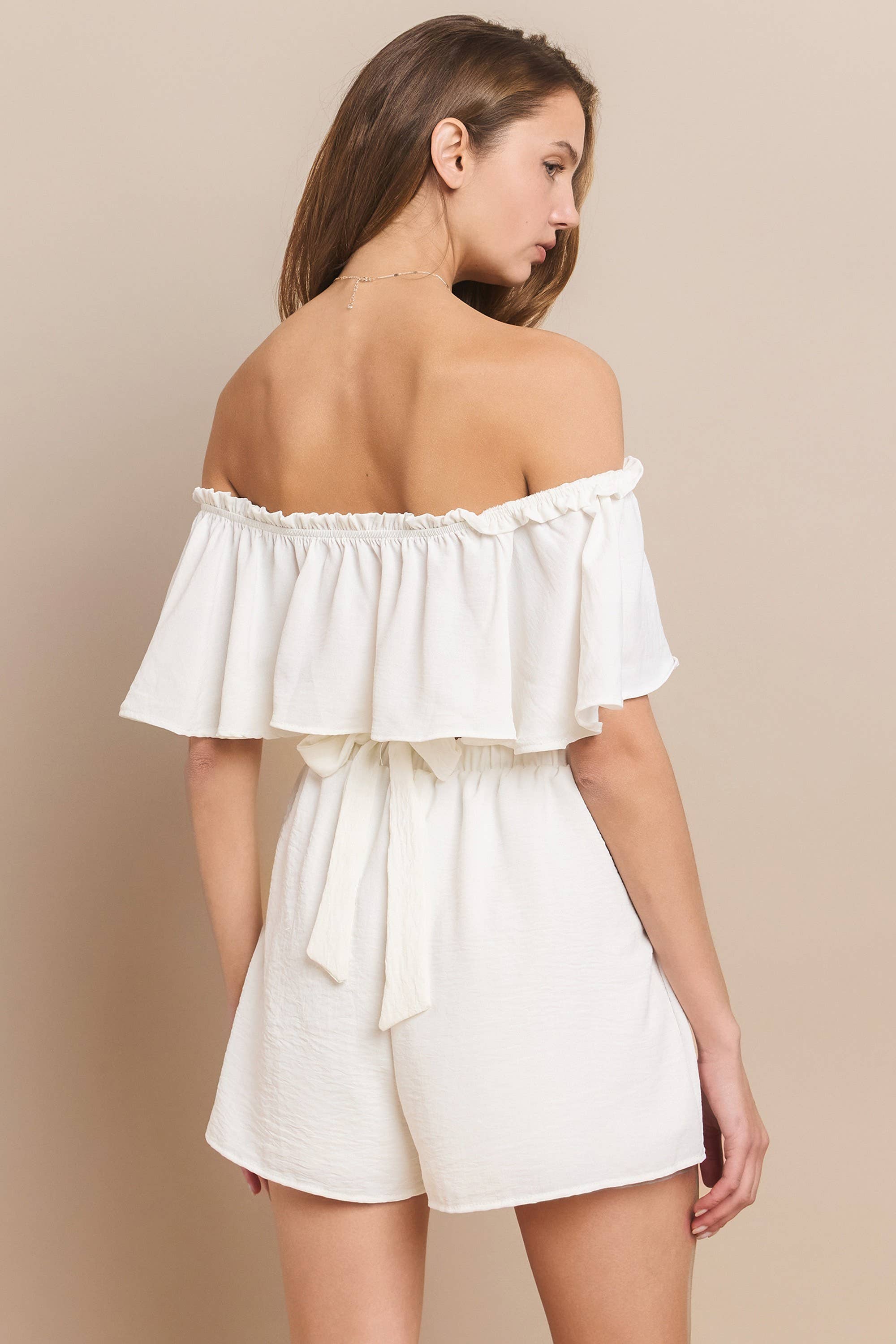 WISTERIA LANE – wholesale Romper – Women's – ON-OR-OFF SHOULDER SOLID CREPE ROMPER - 4350 WHITE6