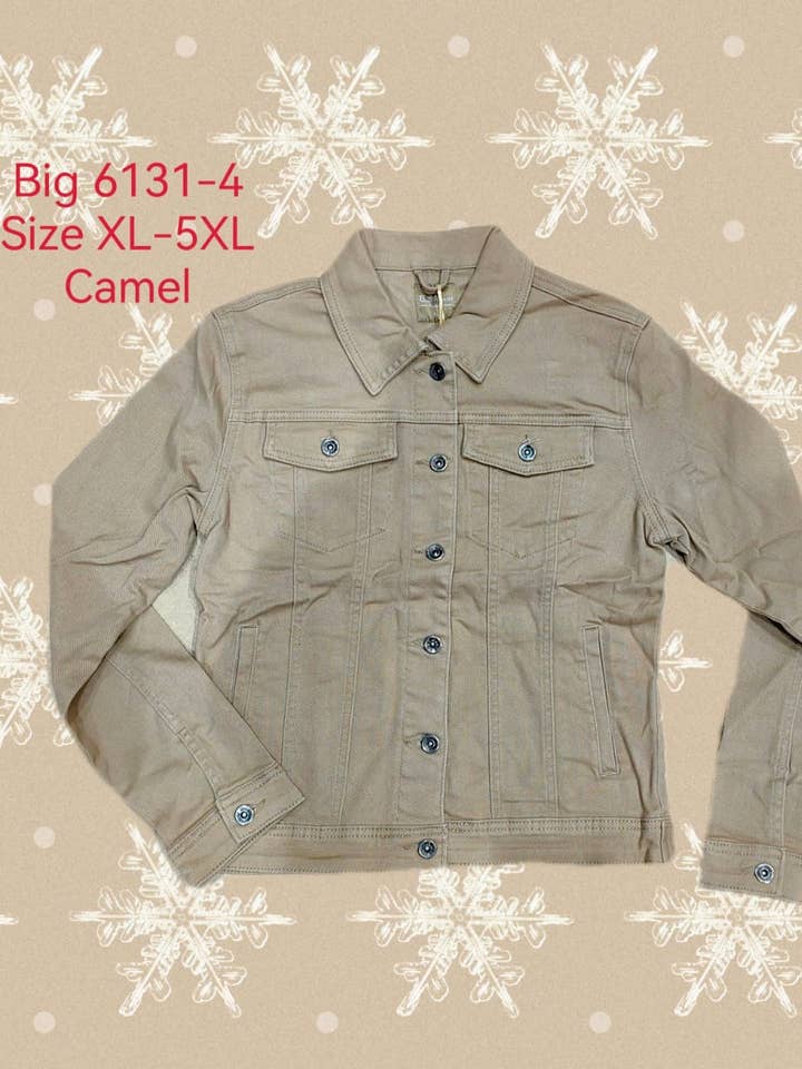 PLUS SIZE Dark Beige Camel Denim Cotton Jacket for wholesale by Kurt Muller