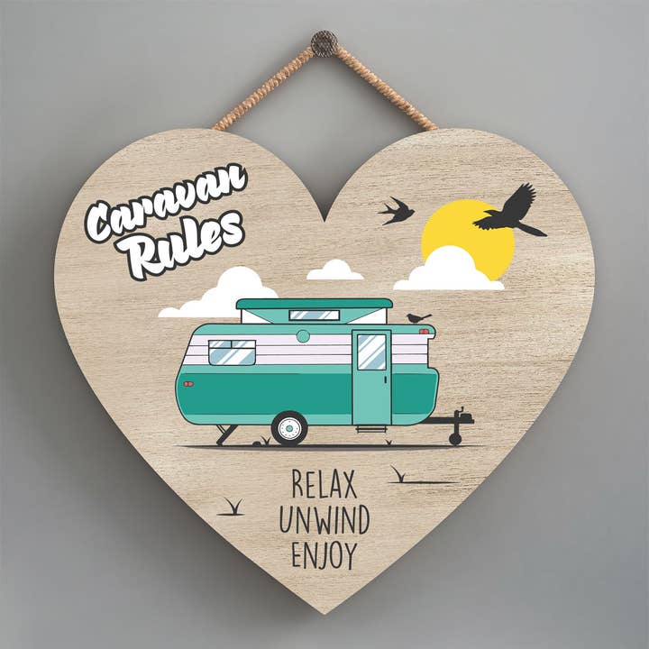 P2216 - Rules Green Caravan Themed Heart Shaped Hanging Plaq for wholesale by Vivid Squid Wholesale