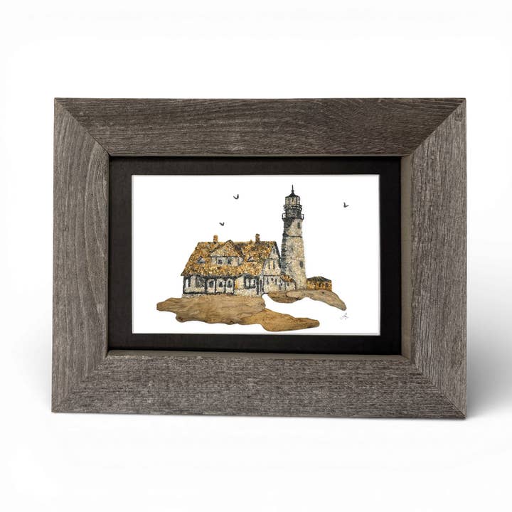 Lighthouse 5x7 Print – Maine Made Repurposed Wood Frame for wholesale by Coastal art co.