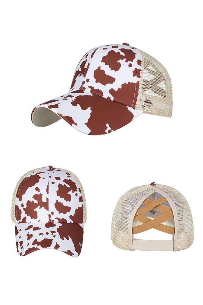 UNISHE - Wholesale Honkbalpet - Dames - Western honkbalpet met koeienprint ZMM0144