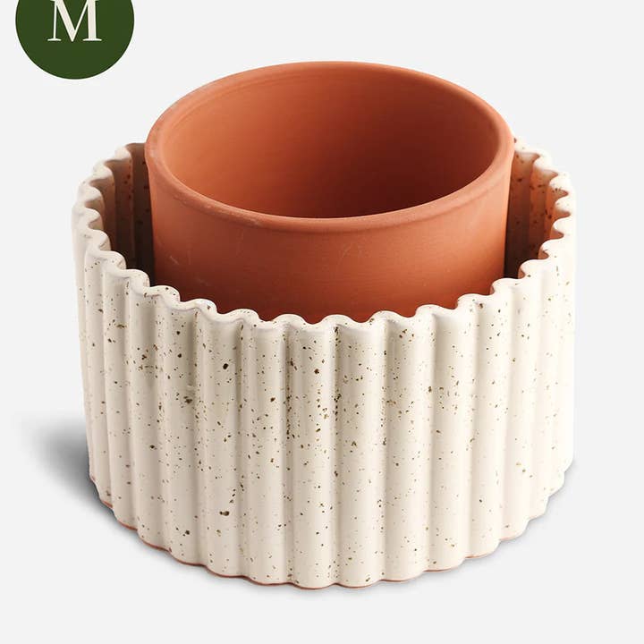 Self-watering pot Paula (M) – Speckled White for wholesale by Pepin