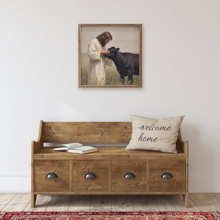 Kendrick Home - Wholesale Wood Wall Art - Jesus And The Little Angus Cow2