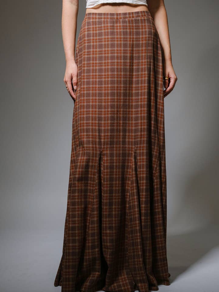 36678S - Plaid Elastic Back Maxi Skirt for wholesale by Blue B