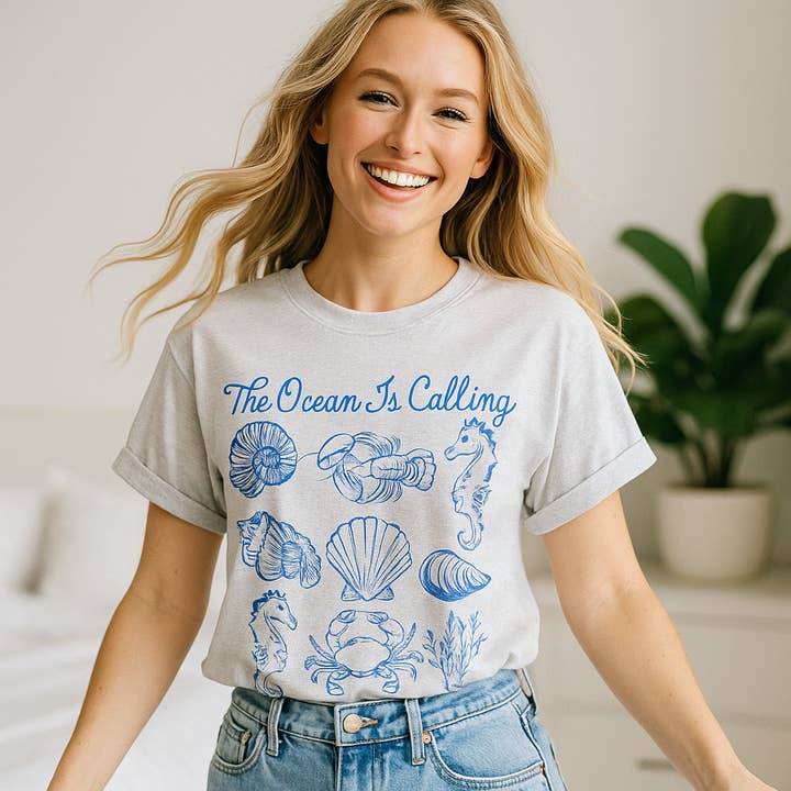 The Ocean Is Calling T-Shirt, Beach, Nautical, Sea Life for wholesale by Scently Moments