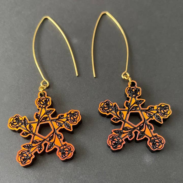 Black Rose Pentagram Dangle Earrings for wholesale by Moody Girl Accessories