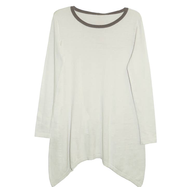 Rounded Neck Pullover Sweater Top- Ecru/Taupe- Plus Size for wholesale by La Cera