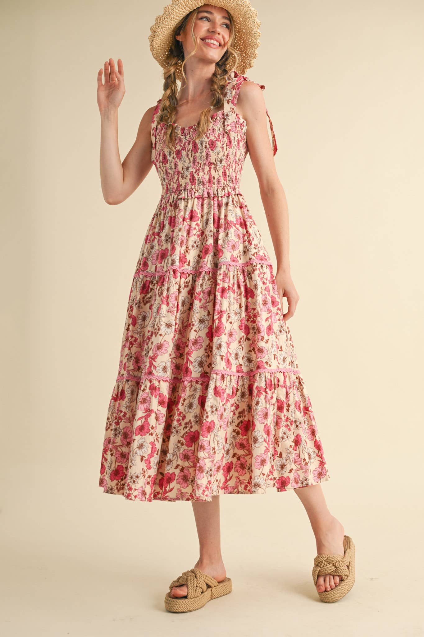 &MERCI - Vente Robe – femme - ROBE MIDI À VOLANTS EN DENTELLE FLORALE MDR38526