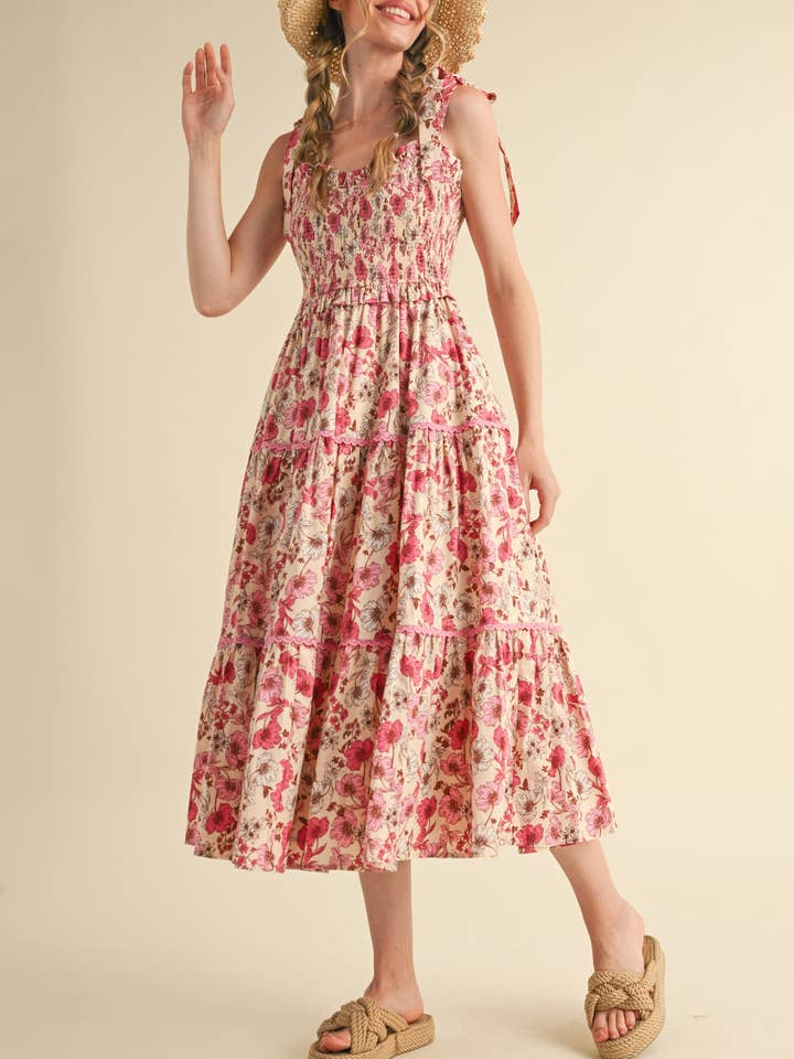 &MERCI - Vente Robe – femme - ROBE MIDI À VOLANTS EN DENTELLE FLORALE MDR38526