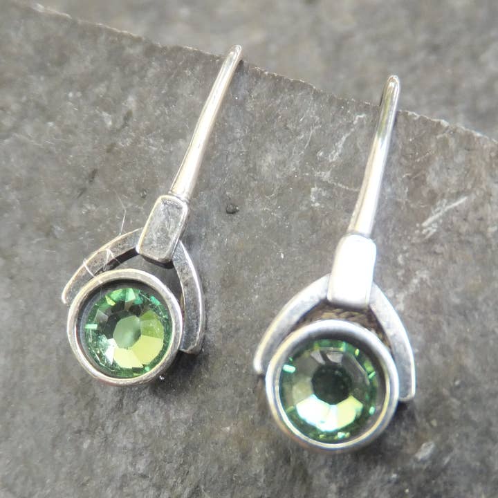 Silver Swarovski Crystal Cabochon Green Earring for wholesale by Elizabeth Jewelry