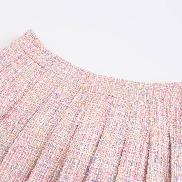 Cream SET003 Co-ord Set Women 3 Pieces Pink Tweed Skirt Set for wholesale on Faire2
