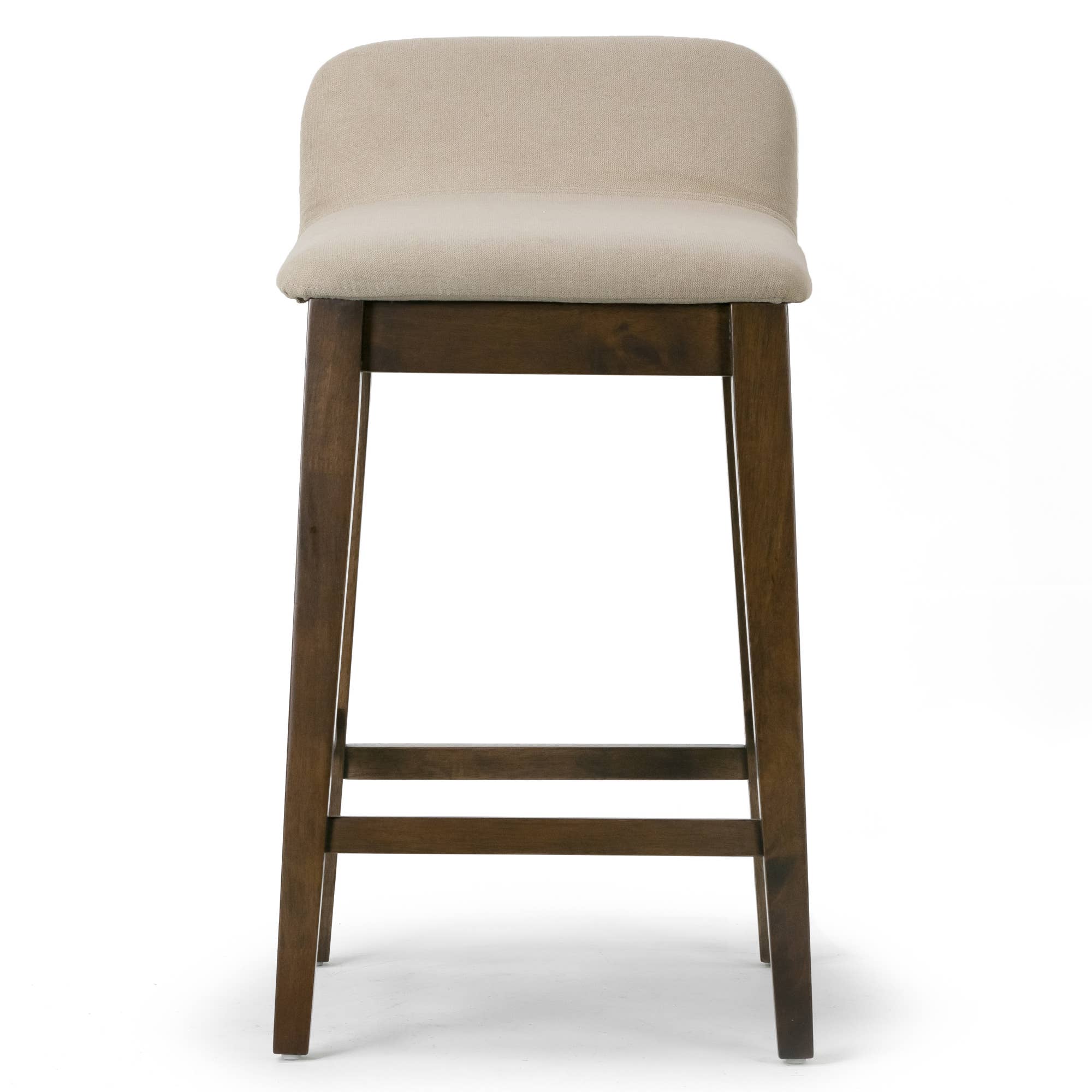 Glamour Home - Vente Tabouret - Ensemble de 2 tabourets de comptoir Atia en bois d'hévéa avec siège en tissu2